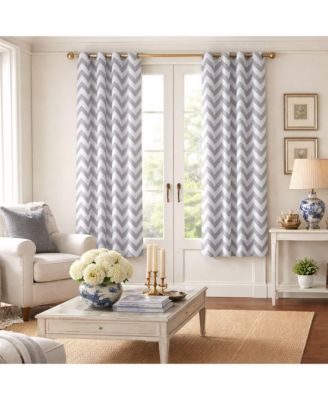 2 Piece Gray Chevron Room Darkening Grommet Top Window Curtain Panels For Short Windows
