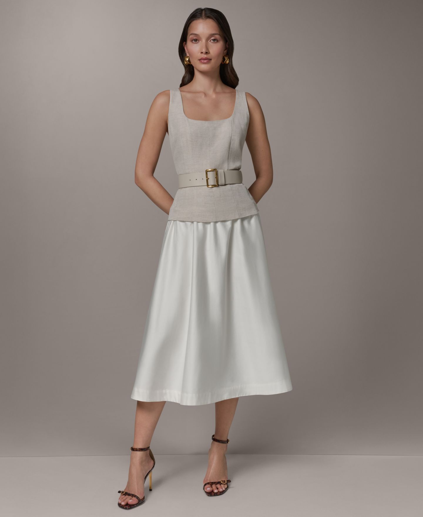 Женское платье Donna Karan New York Mix Media Scoop Neck Midi, цвет: Натуральный кремовый — фото 6