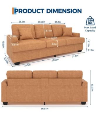 Modern Sofa with 2 Throw Pillows, Deep Seat Couch with Upholstered Cushion & Removable Cover