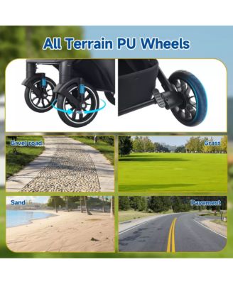  3-in-1 Folding Pet Stroller with Detachable Carrier for Small to Medium Dog and Cat up to 50 lbs, Pet Stroller with Storage Basket, Blue