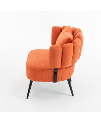 Modern Accent Barrel Chair with Scalloped Backrest, Pocket Coil Seat and Soft Chenille Fabric, Ideal for Living Room and Reading Corner