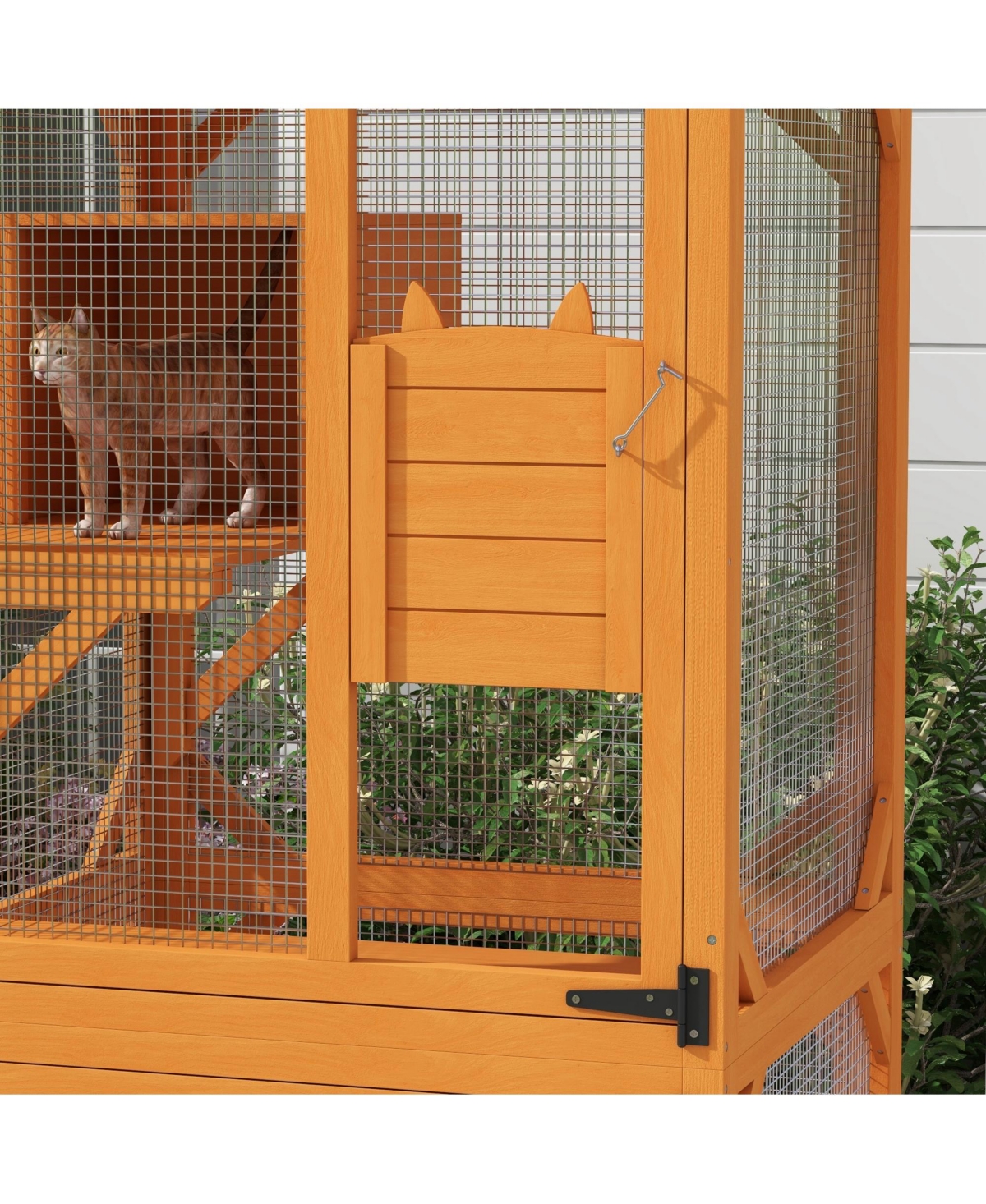 Zeus & Ruta Large Cat Haven with Elevated Sleeping Platform, 71" Wooden Frame with Asphalt Roof, Indoor/Outdoor Enclosure with Wheels