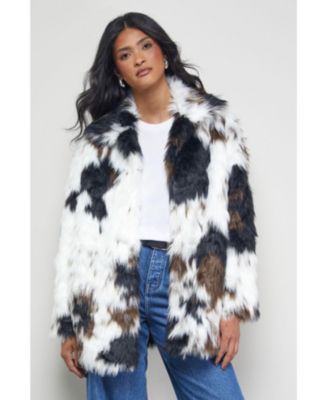 Women's Premium Funnel Neck Mono Faux Fur Coat