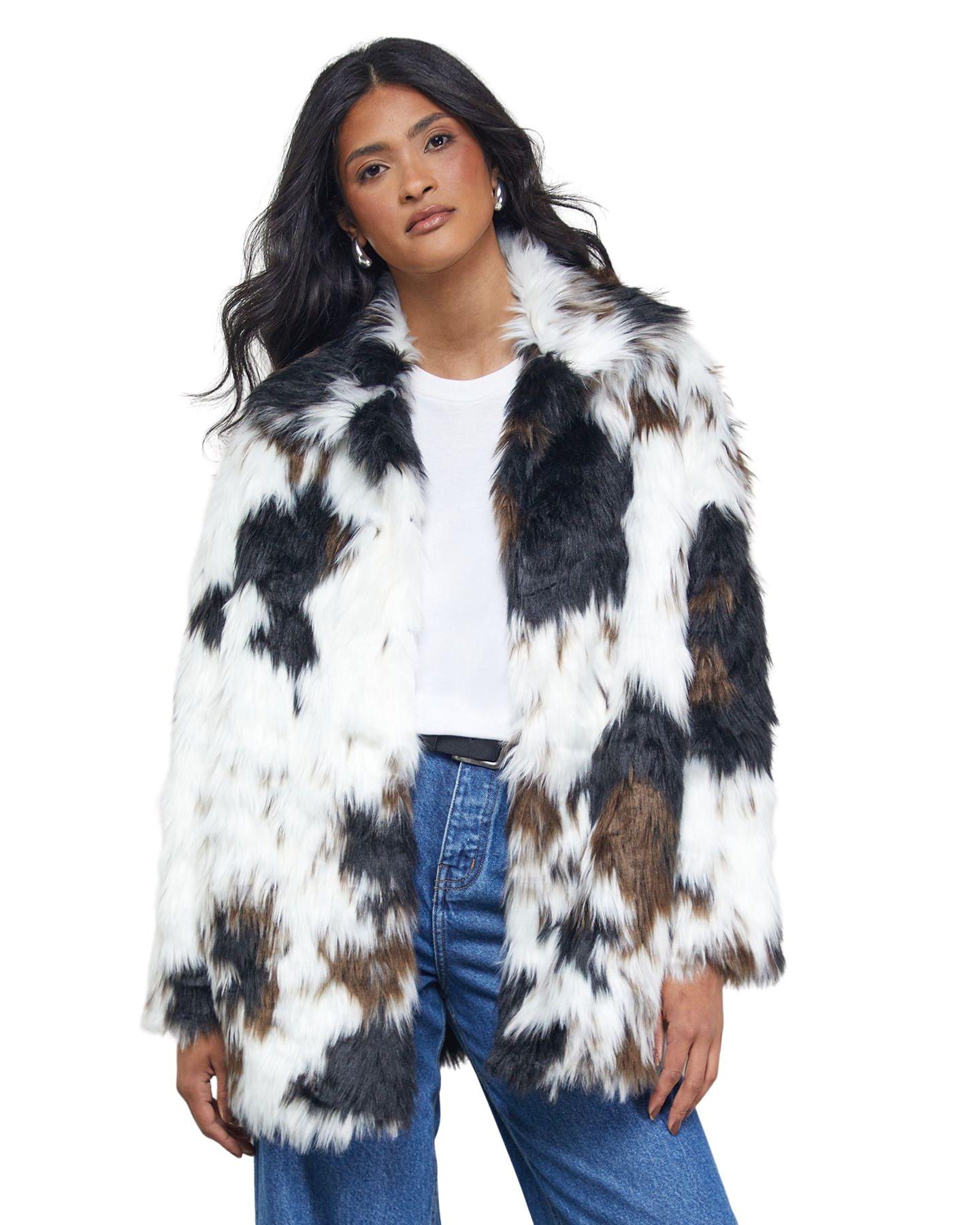 Женское пальто Warehouse Premium Funnel Neck Mono Faux Fur — фото 1