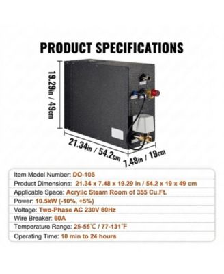 10.5 kW Steam Shower Generator with Custom Heating and 24h Timer for Home Use