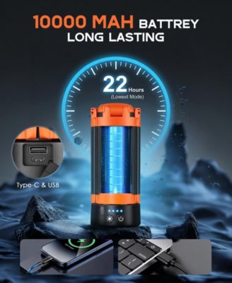 Rechargeable 10000mAh Camping Light Cordless Work Light with Detachable Stand 6.5 ft Max Height, 3 LED Lamp Heads, 2500 Lumens Emergency Flashlight