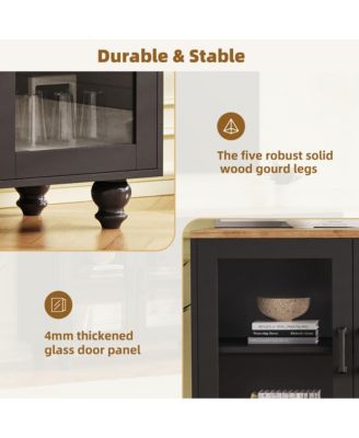 Farmhouse TV Stand for TVs  Buffet Cabinet with Tempered Glass Doors, Adjustable Shelves and 5 Gourd-Shaped Legs for Living Room