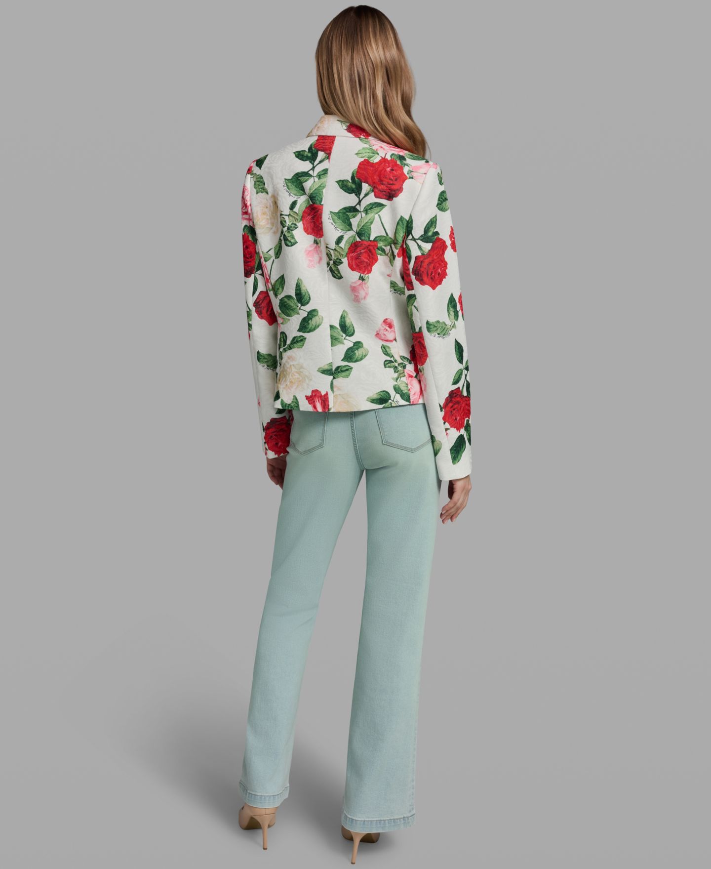 Женский пиджак KARL LAGERFELD PARIS Floral Print Collared Blazer, цвет: Мягкий белый разноцветный — фото 6