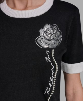 Women's Rose Detail Crewneck Sweater