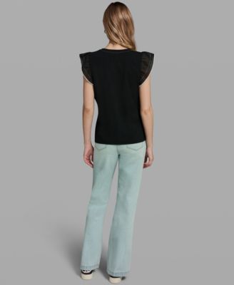 Women's Ruffle-Sleeve Crewneck Top