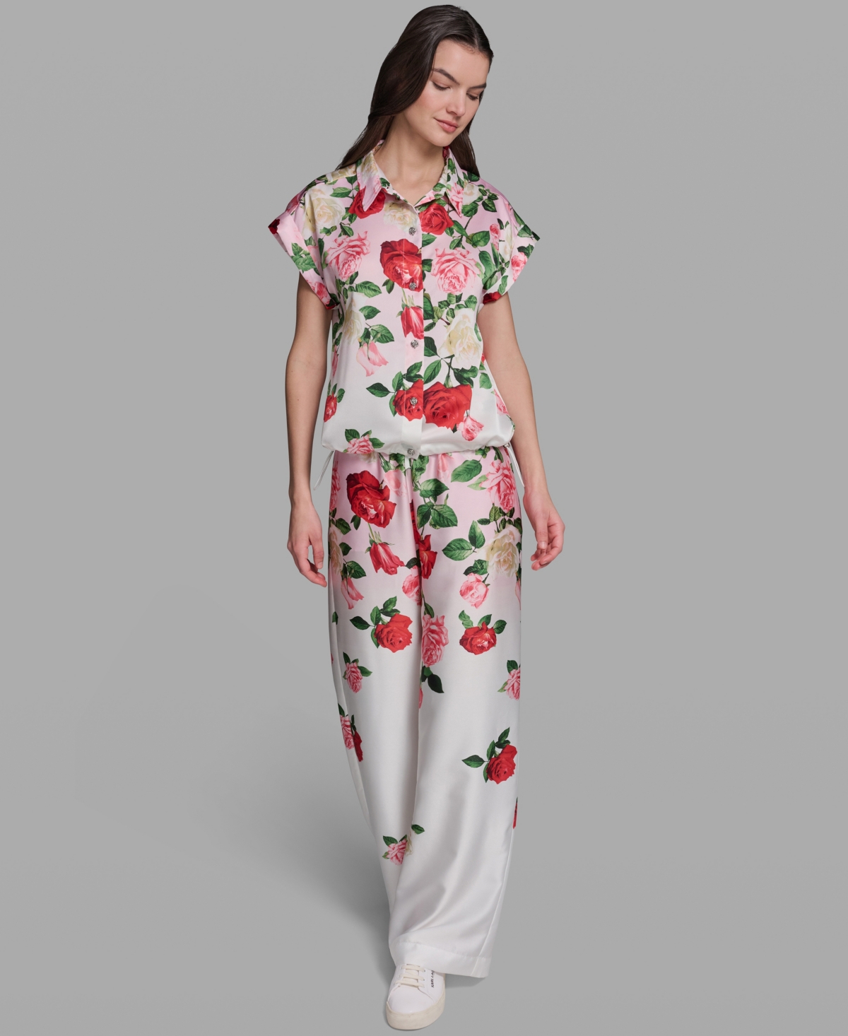 Karl Lagerfeld Paris Women's Printed Collared Top