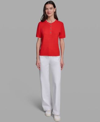 Women's Contrast Trim Short-Sleeve Sweater