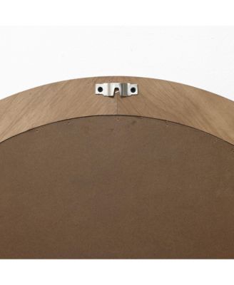 25.8'' Round Wall Mirror, Carved Rubberwood Frame, Living Room Wall Accent