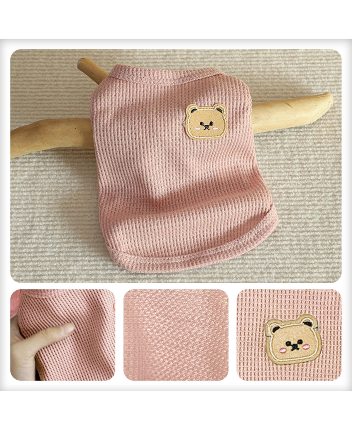 Aronkl Waffle Knit Cat Dog T Shirt Stretchable Breathable Bear Design Year Round Comfort Pet Clothes