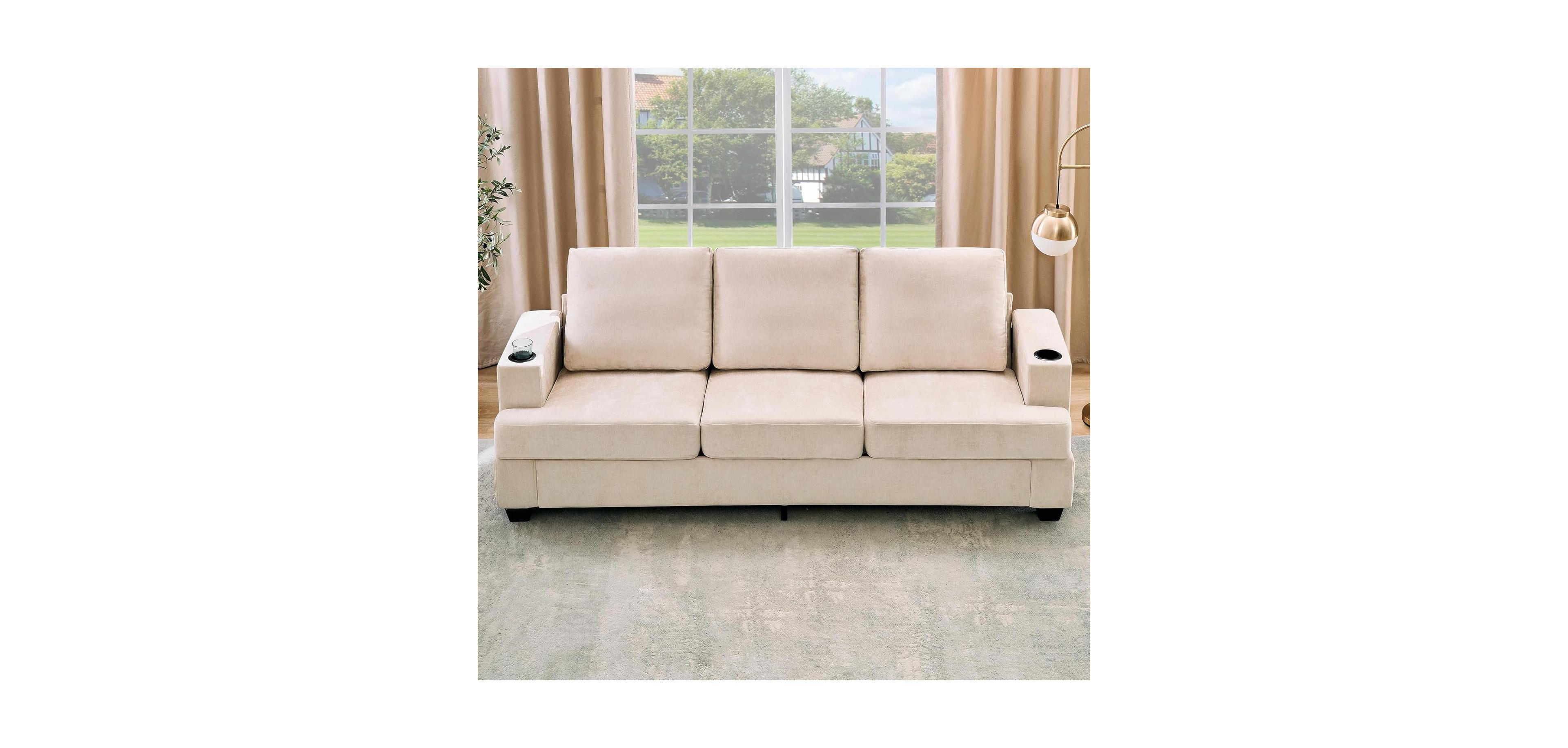 gaomon 89 Comfy Couches with Deep Seat, Modern 3-Seater Sofa Cup Holders and Side Storage Pockets for Living Room Apartment Lounge