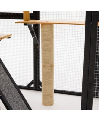 Fir Wood Outdoor Cat Enclosure With Sleeping House Jumping Platforms And Secure Doors