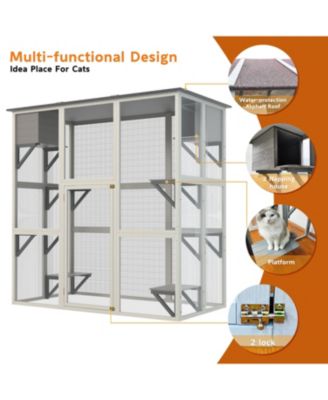 Zeus &  Ruta  Outdoor Weatherproof Cat Enclosure with Asphalt Roof 6 Platforms 2 Boxes Solid Wood Kennel Condo Playpen
