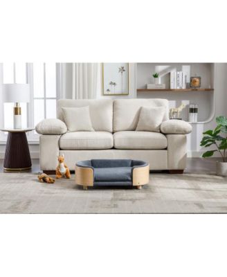 Scandinavian Style Elevated Cat Bed with Solid Wood Legs Velvet Cushion Mid Size