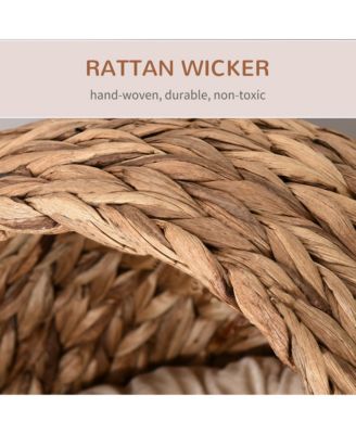 Handwoven Cat Retreat: Elevated Bed with Soft Cushion and Egg-Shaped Design, Wicker Frame with Stand