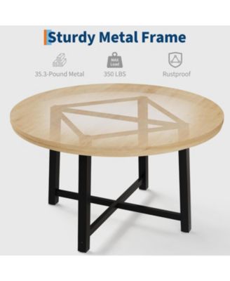 Industrial Farmhouse Round Dining Table for 4-6 - 47 Inch Natural Wood Color - Sturdy Metal Frame - Space-Saving Design - Perfect for Family