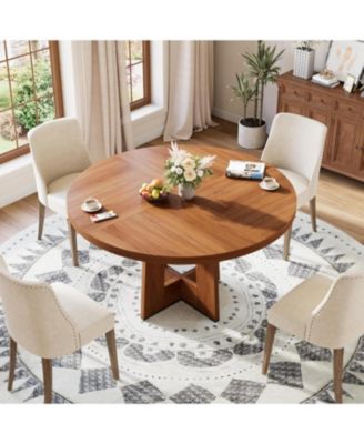 47'' Round Dining Table for 4 to 6 People, Space Saving Pedestal Base Table for Kitchen, Breakfast Nook and Small Dining Room