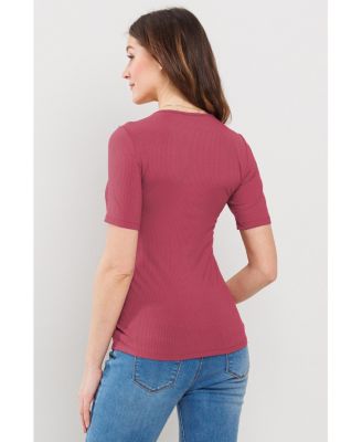Maternity Short Sleeve Ribbed Crossover Nursing T-Shirt