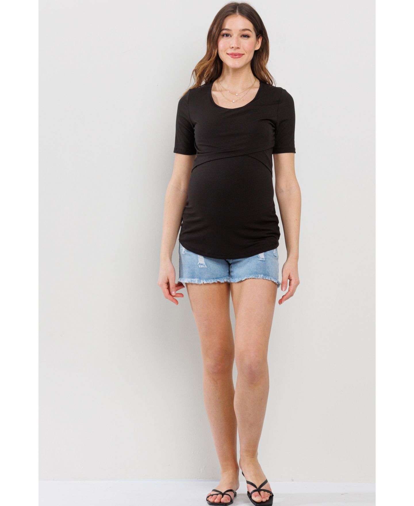 Женская футболка Hello Miz Short Sleeve Ribbed Crossover Nursing, цвет: Чёрный — фото 4