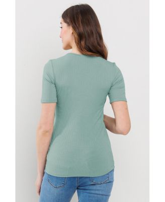 Maternity Short Sleeve Ribbed Crossover Nursing T-Shirt