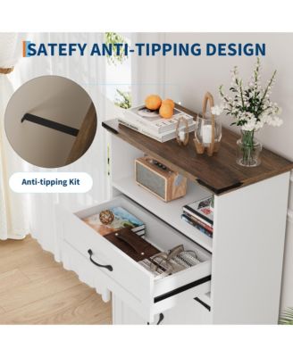 Farmhouse Bathroom Cabinets Set of 2 - Wooden Furniture with Doors and Drawers - Freestanding Storage Unit for Bathroom, Kitchen, Living Room