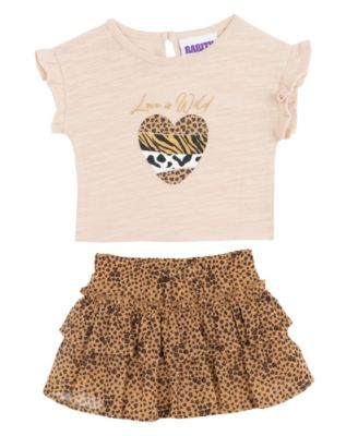 Baby Girls' Flutter Sleeve Top and Cheetah Skirt, 2-Piece Set