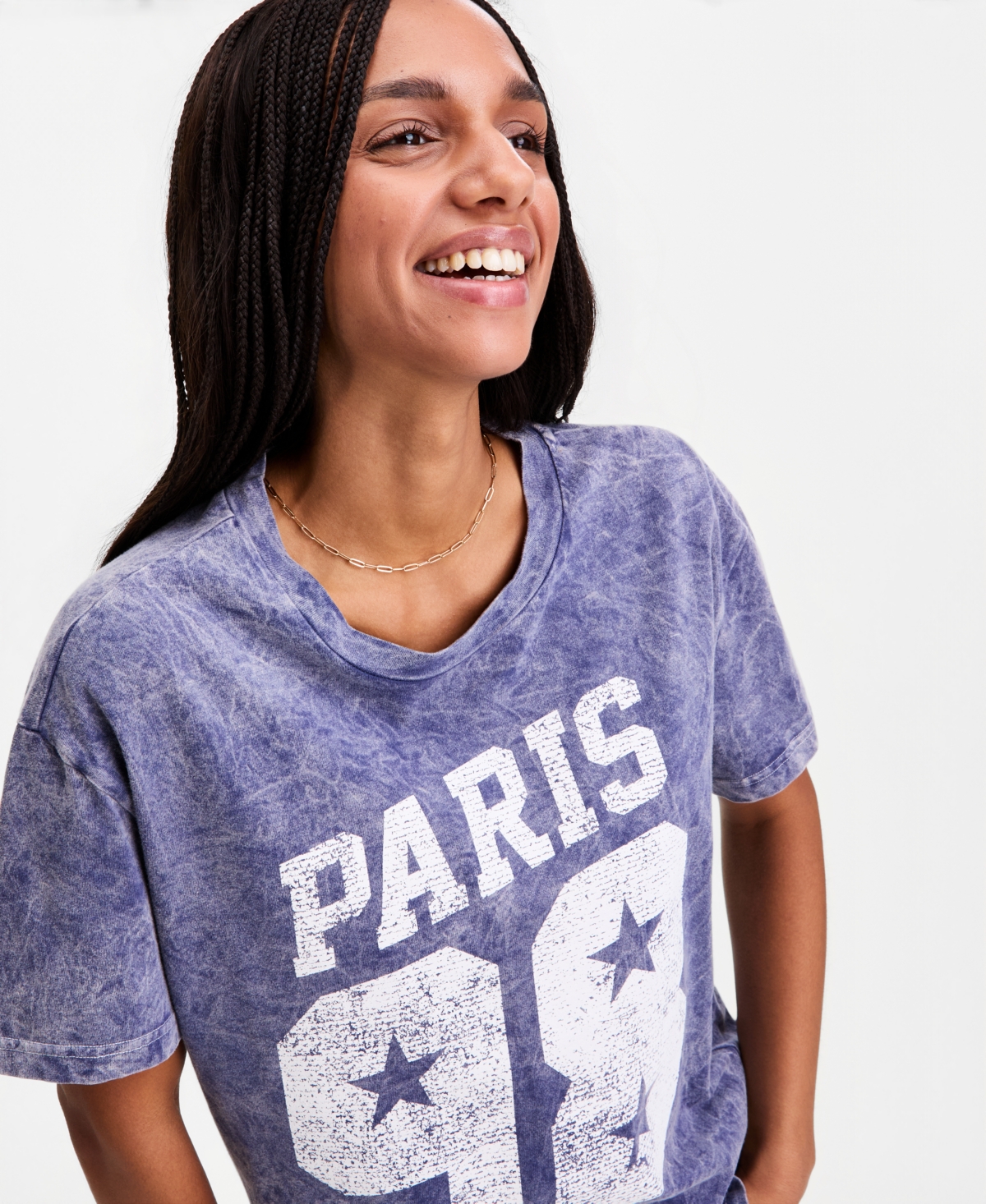 Rebellious One Juniors' Cotton Paris 98 Mineral Wash Boyfriend Tee