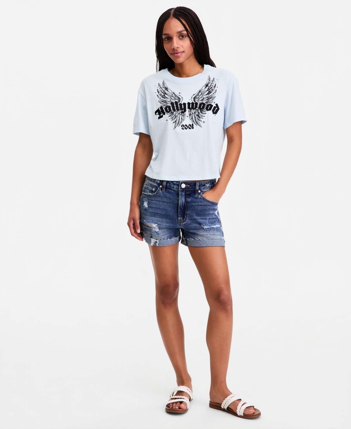 Rebellious One Juniors' Hollywood Wings Graphic Crop Tee