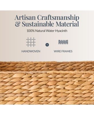 Wicker Storage Basket, Shelf Basket w/ Wooden Handles, Rectangular Storage Bin