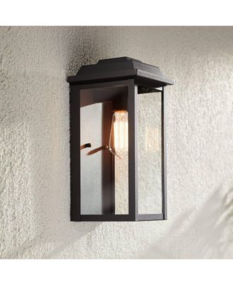 Eastcrest Modern Outdoor Wall Light Fixtures Set of 2 Textured Black Metal 14" Clear Glass for Post Exterior Barn Deck House