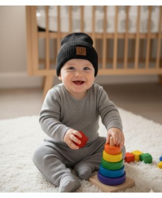 Kids Cozy Heart-Patch Ribbed Rayon-Blend Knit Beanie