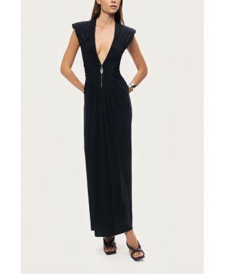 Women's Ruched Deep V-Neck Maxi Dress