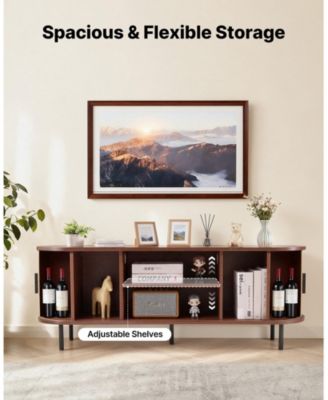 TV Stand, Boho Entertainment Center for TV, 350 lbs Load, TV Media Console Table with Adjustable Storage Shelves and Rolling Door