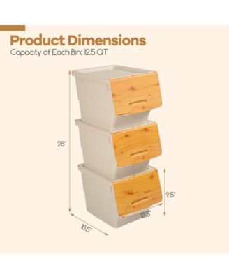 3 Pieces Storage Bins on Wheels Stackable Plastic Boxes with Stay-Open Lid Small