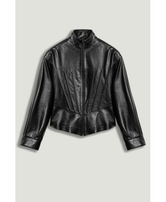 Women's Zip-Front Fitted Leather Jacket