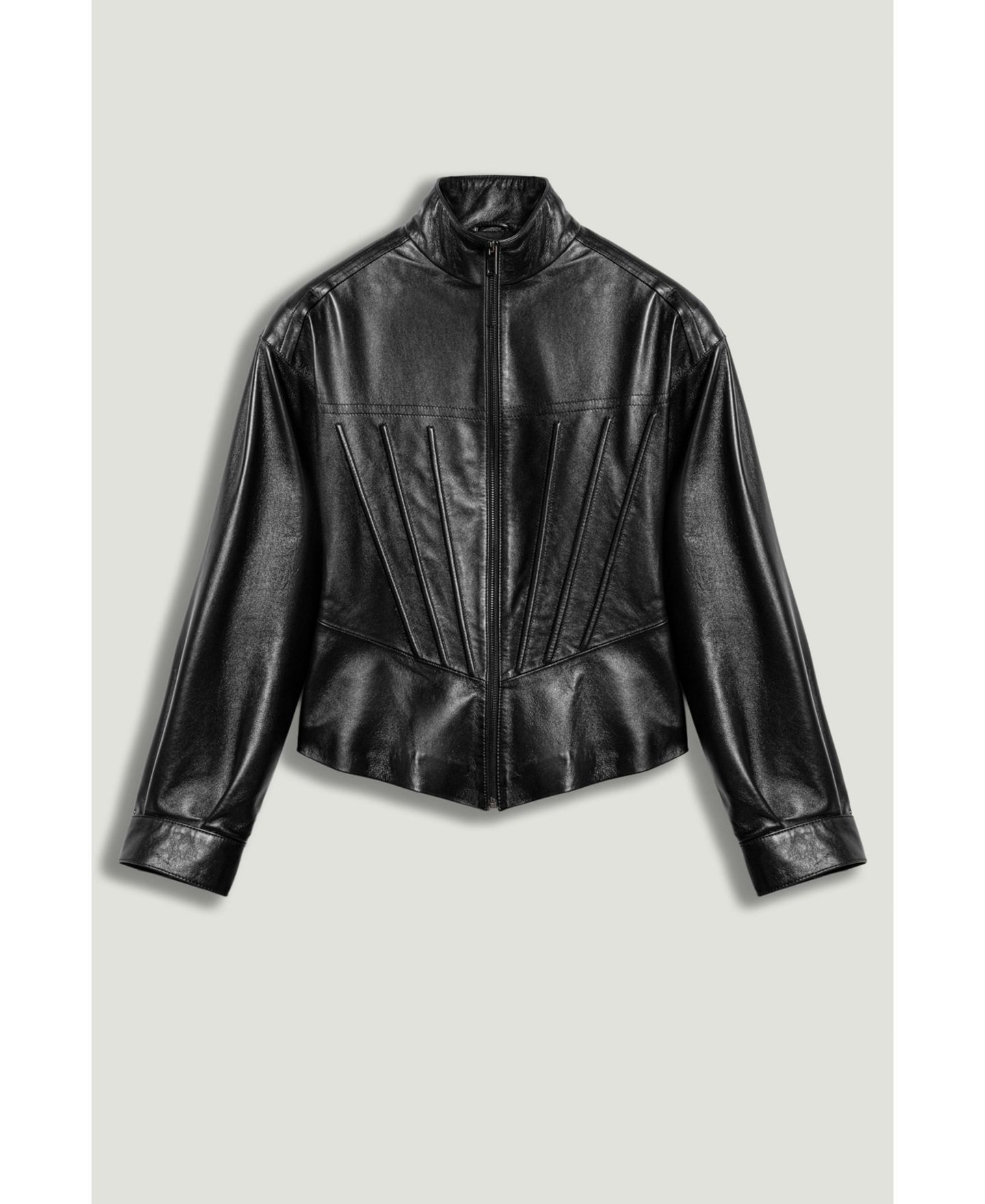 Женская куртка NOCTURNE Zip-Front Fitted Leather, цвет: Чёрный — фото 8