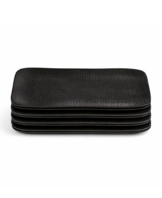 10.63" Stoneware Medium Rectangular Juta Platters, Set of 4