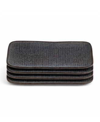 10.63" Stoneware Medium Rectangular Juta Platters, Set of 4