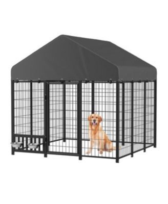 Heavy Duty Outdoor Dog Kennel, 6x6 Steel Chain Link Fence with Roof