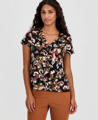 Women's Printed Ruffle-Trim Short-Sleeve Top