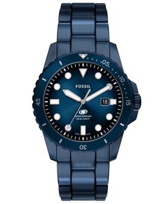 Men's Fossil Blue Dive Three-Hand Navy Stainless Steel Watch 42mm