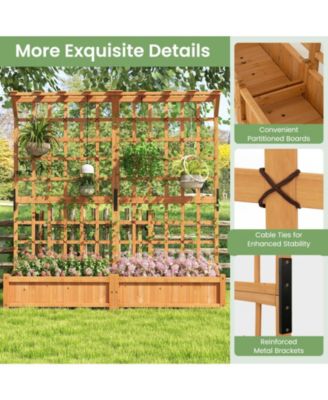 71 in Wooden Planter with Trellis and Hanging Roof, 3-in-1 Fir Wood Garden Station