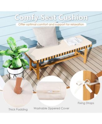 3-Piece Farmhouse Patio Dining Set with 63 in Acacia Wood Table, 2 Cushioned Benches