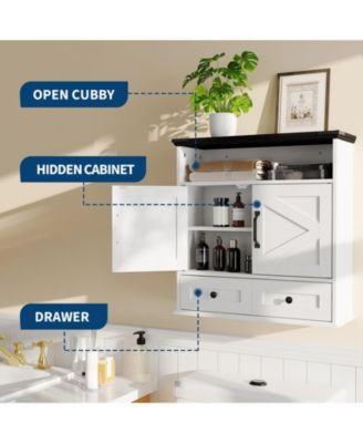 Bathroom Wall Cabinet - Medicine Cabinet with Barn Doors and Adjustable Shelf - Wall Cabinet for Bathroom, Kitchen, Laundry Room, Entryway