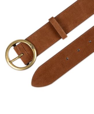 Women's Casual Suede and Leather Belt with Circular Center Bar Buckle
