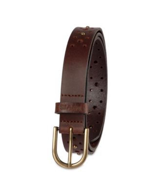 Women's Fully Adjustable Perforated and Studded Leather Jean Belt
